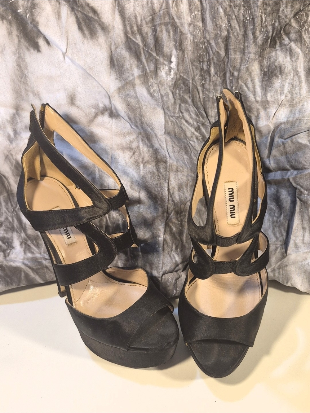 Miu Miu Black Strappy Platform Stiletto Heels
